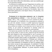 0915 - Page 911 - Revue des travaux français et étrangers. Thérapeutique chirurgicale. Action antipyrétique de la marétine dans les formes de la tuberculose. - Par le Dr U. Fabris (Gazetta d. Ospedali, 1907, n° 122). / Traitement de la tuberculose pulmonaire par la formation d'un pneumothorax artificiel