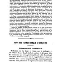 0034 - Page 30 - Bibliographie. La Méthode d'Ehrlich. Traitement de la syphilis par le dioxydiamido-arsénobenzol (salvarsan). Étude clinique et thérapeutique, par le Dr E. Emery... O. Doin et fils, éditeurs... / Revue des travaux français et étrangers. Thérapeutique chirurgicale. Traitement de la fissure à l'anus par le collargol
