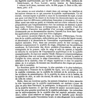 0078 - Page 74 - Bibliographie. La syphilis expérimentale, par les Drs Alfred Lévy-Bing... et Paul Lafont... O. Doin et fils, éditeurs..
