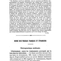 0080 - Page 76 - Bibliographie. La Puériculture sociale, par le Dr Henri Bouquet... Bloud et Compagnie, éditeurs. / Revue des travaux français et étrangers. Thérapeutique médicale. L'éternuement contre les vomissements provoqués par la toux chez les tuberculeux