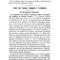 0160 - Page 158 - Opothérapie. L'Opothérapie nerveuse, par Georges Rosenthal... / Revue des travaux français et étrangers. Thérapeutique médicale. Les injections sous-cutanées arsénicales dans le traitement des maladies du système nerveux