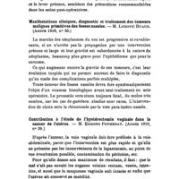 0189 - Page 187 - Revue des thèses. Par Mme P. Laborie. De la résection de l'intestin grêle dans la gangrène herniaire. - M. Georges Dehelly. (1910). / Manifestations cliniques, diagnostic et traitement des tumeurs malignes primitives des fosses nasales. - M. Ludovic Ruaud. (1910). / Contribution à l'étude de l'hystérectomie vaginale dans le cancer de l'utérus. - M. Edmond Potherat. (1910)