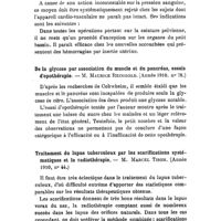 0224 - Page 222 - Revue des thèses. Par Mme P. Laborie. De l'hémostase par le procédé de Momburg. - M. Eugène Auffret. (1910). / De la glycose par association du muscle et du pancréas, essais d'opothérapie. - M. Maurice Reinhold. (1910). / Traitement du lupus tuberculeux par les scarifications systématiques et la radiothérapie. - M. Marcel Tison. (1910)