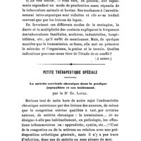 0296 - Page 294 - Thérapeutique sociale. Considérations sur le traitement collectif de quelques maladies sociales, par le Dr J. Laumonier. (A suivre.). / Petite thérapeutique spéciale. La métrite cervicale chronique dans la pratique journalière et son traitement, par le Dr Ed. Laval
