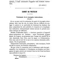 0346 - Page 344 - Thérapeutique sociale. Considérations sur le traitement collectif de quelques maladies sociales. Par le Dr. J. Laumonier. (Suite.) (A suivre.). / Carnet du praticien. Traitement de la laryngite tuberculeuse. (Rabé.)