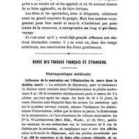0477 - Page 475 - Variétés. La vie aux eaux. (Suite). III. A l'époque gallo-romaine par le Dr Cabanès. / Revue des travaux français et étrangers. Thérapeutique médicale. Influence de la santonine sur l'élimination du sucre dans le diabète sucré