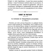 0507 - Page 505 - Thérapeutique médicale. Hygiène du tuberculeux guéri, par le Dr F.-X. Gouraud... / Carnet du praticien. Le traitement de l'hémoglobinurie paroxystique. (A. Robin.)