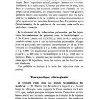 0670 - Page 668 - Revue des travaux français et étrangers. Thérapeutique médicale. Trypanosomes et arsenic. / Le traitement de la tuberculose pulmonaire par les injections intraveineuses de quinosol avec le formaldéhyde. / Thérapeutique chirurgicale. La teinture d'iode dans les grands traumatismes des membres