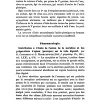 0752 - Page 750 - Revue des travaux français et étrangers. Hygiène et toxicologie. La teinture d'iode contre-poison de l'acide phénique. / Pharmacologie. Contribution à l'étude de l'action de la morphine et des préparations d'opium (pantopon) sur le tube digestif, par O. Cohnheim et G. Modrakowski (Zeit. f. physiolog. Ch., 1911, vol. LXXI, p. 273)