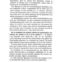 0801 - Page 799 - Revue des travaux français et étrangers. Pharmacologie. Action sur l'organisme des vapeurs de formol, d'acétaldéhyde et d'acroléine, par N. Iwanoff (Arch. f. Hyg., 1911, vol. LXXIII, p. 307). / Sur le traitement des animaux infectés de trypanosomes, par l'atoxyl, les vaccins, le froid et les rayons X