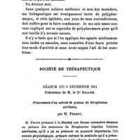 0924 - Page 922 - Hôpital Beaujon. - Clinique thérapeutique. Traitement de la tuberculose, par le Professeur Albert Robin... / Société de thérapeutique. Séance du 6 décembre 1911. Présentation d'un extrait de graines de strophantus stérilisées, par M. Perrot