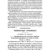 0310 - Page 302 - Thérapeutique générale. Les méthodes actuelles de traitement des affections pulmonaires. Par le Dr A. Liacre. / Thérapeutique chirurgicale. (Académie de médecine). I. - Cerclage fibreux d'un anévrisme fusiforme de la partie ascendante de la crosse de l'aorte. Par M. L. Rénon, en collaboration avec MM. R. Mignot et P. Blamoutier