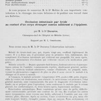 0095 - Page 75 - Deuxième séance. Rapports. Sur 219 opérations personnelles sur les voies biliaires, par M. le Dr Ernesto Molina / Occlusion intestinale par bride au contact d’un corps étranger osseux adhérant à l’épiploon, par M. le Dr Ducaros