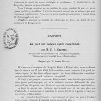0126 - Page 106 - Séance du 30 janvier. A propos de la correspondance / Décès de M. Soubbotitch, de Belgrade [Nécrologie] / Rapports. Le pied bot valgus équin congénital, par M. J. F. Canessa