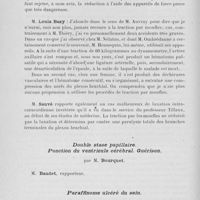 0182 - Page 162 - Séance du 30 janvier. Présentations de malades. Résultat fonctionnel éloigné d’une luxation de l'épaule non réduite, par M. Paul Thiéry / Double stase papillaire. Ponction du ventricule cérébral. Guérison, par M. Bourquet / Paraffinome ulcéré du sein, par MM. Mauclaire et Henri Claude