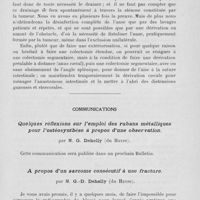 0197 - Page 177 - Séance du 6 février 1924. Questions à l'ordre du jour. 2° Colectomies / Communications. Quelques réflexions sur l’emploi des rubans métalliques pour l’ostéosynthèse à propos d’une observation, par M. G. Dehelly / A propos d’un sarcome consécutif à une fracture, par M. G. -D. Dehelly