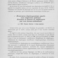 0198 - Page 178 - Séance du 6 février 1924. Communications. A propos d’un sarcome consécutif à une fracture, par M. G. -D. Dehelly / Eventration diaphragmatique gauche, sans mégacôlon splénique. Plicature et fixation du diaphragme par voie thoraco-abdominale, par MM. Pierre Duval et Jean Quénu