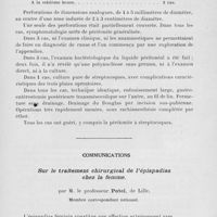 0301 - Page 281 - Séance du 20 février 1924. Questions à l’ordre du jour. 2° Résultats éloignés du traitement des ulcères gastro-duodénaux perforés / Communications. Sur le traitement chirurgical de l’épispadias chez la femme, par M. le professeur Potel
