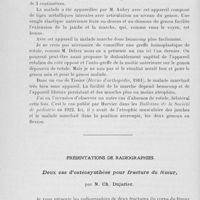 0312 - Page 292 - Séance du 20 février 1924. Présentations de malades. Absence congénitale complète de la rotule gauche, par M. Mauclaire / Présentations de radiographies. Deux cas d’ostéosynthèse pour fracture du fémur, par M. Ch. Dujarier