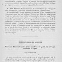 0415 - Page 395 - Séance du 12 mars. Communications. L’occlusion intestinale d’origine appendiculaire, par M. Paul Mathieu / Présentations de malades. Fracture bi-malléolaire avec luxation du pied en arrière. Résultat éloigné, par M. Savariaud