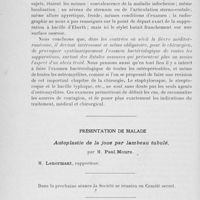 0450 - Page 430 - Séance du 19 mars 1924. Communication. Sur une ostéite suppurée à Micrococcus melitensis chez un sujet convalescent de fièvre méditerranéenne, par M. le Dr G. Brun et M. Et. Brunet / Présentation de malade. Autoplastie de la joue par lambeau tubulé, par M. Paul Moure