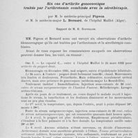 0466 - Page 446 - Séance du 26 mars. Rapports. Sur le traitement chirurgical de la péritonite tuberculeuse, par M. le Dr Alevizatos / Six cas d’arthrite gonococcique traités par l’arthrotomie combinée avec la sérothérapie, par M. Pigeon