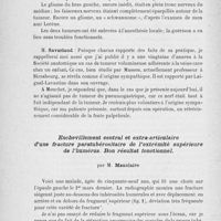 0738 - Page 718 - Séance du 11 juin 1924. Présentations de malades. Névrome périphérique (schwannome) latéro-pharyngien opéré par voies externe et interne combinées. Guérison, par MM. Savariaud et Baldenweck / Enchevillement central et extra-articulaire d’une fracture paratubérositaire de l’extrémité supérieure de l’humérus. Bon résultat fonctionnel, par M. Mauclaire