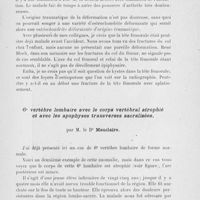 0827 - Page 807 - Séance du 25 juin 1924. Présentations de radiographies. Déformation en champignon de la tête fémorale après un traumatisme grave, par M. Mauclaire / 6e vertèbre lombaire avec le corps vertébral atrophié et avec les apophyses transverses sacralisées, par M. le Dr Mauclaire