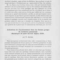0845 - Page 825 - Séance du 2 juillet 1924. Questions à l’ordre du jour. Infections « post abortum », par M. Paul Thiéry / Indications de l'hystérectomie dans les formes graves de l’infection puerpérale. Statistique de notre service depuis 1920, par M. Auvray