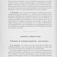 0874 - Page 854 - Séance du 9 juillet 1924. Deuxième séance. Rapport. Sur les résultats obtenus parla laminectomie simple ou plastique, au greffon costal, dans six cas de compression médullaire, par M. le Dr Radulesco / Question à l'ordre du jour. Traitement de l’infection puerpérale « post abortum »