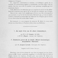 0908 - Page 888 - Séance du 15 octobre 1924. Deuxième séance. Rapports. Kyste séro-hématique de la rate. Large incision. Guérison, par M. le Dr Bellot / I. Au sujet d’un cas de shock traumatique, par M. le Dr Courty et M. P. Piquet / II. Contusion grave de la cuisse. Shock traumatique. Amputation. Guérison, par M. Jacques Leveuf