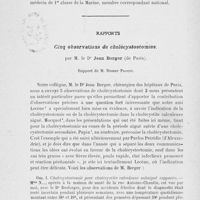 0942 - Page 922 - Séance du 22 octobre 1924. Nécrologie. E. Bassini et M. Pfihl / Rapports. Cinq observations de cholécystostomies, par M. le Dr Jean Berger