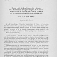 0949 - Page 929 - Séance du 22 octobre 1924. Rapports. Cinq observations de cholécystostomies, par M. le Dr Jean Berger / Large plaie de la région pubo-vulvaire avec décollement presque complet de la vulve. Réfection de la vulve et de l’urètre vulvaire par cystostomie et cathétérisme rétrograde, par M. le Dr Jean Berger
