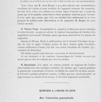 0950 - Page 930 - Séance du 22 octobre 1924. Rapports. Large plaie de la région pubo-vulvaire avec décollement presque complet de la vulve. Réfection de la vulve et de l’urètre vulvaire par cystostomie et cathétérisme rétrograde, par M. le Dr Jean Berger / Question à l’ordre du jour. Sur l’infection puerpérale, par M. F. M. Cadenat
