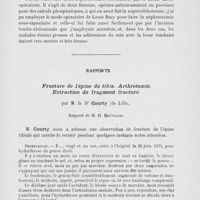 1095 - Page 1075 - Séance du 26 novembre 1924. A propos du procès-verbal. Des avantages de l’incision transversale de Louis Bazy dans la chirurgie du rein, M. Pierre Bazy / Rapports. Fracture de l'épine du tibia. Arthrotomie. Extraction du fragment fracturé, par M. le Dr Courty