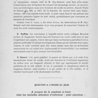 1102 - Page 1082 - Séance du 26 novembre 1924. Rapports. Trois observations de fractures du coude, par M. Gay-Bonnet / Question à l’ordre du jour. A propos de la conduite à tenir chez les malades atteintes d’infection « post abortum », par M. Alglave