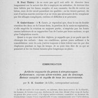 1188 - Page 1168 - Séance du 17 décembre 1924. Questions à l’ordre du jour. Ostéosynthèse temporaire, par M. L. Ombrédanne / Communication. Arthrite suppurée du genou à streptocoques. Arthrotomie, rayons ultra-violets, pas de drainage. Retour complet et rapide de tous les mouvements, par M. H. Gaudier