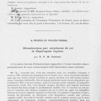1390 - Page 1346 - Séance du 5 décembre 1928. Correspondance / A propos du procès-verbal. Hématocolpos par néoplasme du col et diaphragme vaginal, par M. F. M. Cadenat