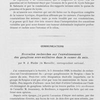 1330 - Page 1288 - Séance du 27 novembre 1929. Deuxième séance. Rapports. Gros kyste vrai du pancréas, disparaissant complètement par intermittences, par MM. Charbonnel et Augistrou / Communications. Nouvelles recherches sur l'envahissement des ganglions sous-axillaires dans le cancer du sein, par M. J. Fiolle