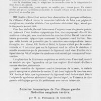 1330 - Page 1308 - Séance du 8 Novembre 1933. Rapports. Syndrome abdominal aigu, par inclusion au ligament rond du foie dans un orifice de la ligne blanche, par MM. Brette et Belot / Luxation traumatique de l’os iliaque gauche. Réduction sanglante tardive, par M. A. Folliasson