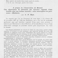 1311 - Page 1283 - Séance du 1er Décembre 1937. A propos du procès-verbal. Sarcome de l’intestin grêle perforé en péritoine libre, par M. Paul Guibal / A propos de l’observation de Bierent. Une observation de péritonite par injection vaginale d’eau bouillie chez une femme enceinte (t sans interruption de grossesse » (Herbert), par M. P. Huet