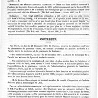 0027 - Page 23 - Nouvelles de l'étranger. Usage du spectroscope en toxicologie / Mortalité des médecins militaires allemands (The Brit. med. Journ., 12 nov. 1887) / Crémation (The Brit. med. Journ., 12 nov. 1887) / Courrier / Prix de la société médico-pratique / Nécrologie [Louis-Marie Caradec / Lafont / Lefebvre (de Jeumont)]