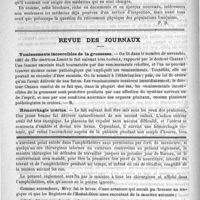0036 - Page 32 - Bibliothèque. L'inspection hygiénique et médicale des écoles, par le docteur Mangenot. 1887, Paris, G. Masson / Revue des journaux. Vomissements incoercibles de la grossesse / Hémorrhagie utérine (The British med. Journ., 12 novembre 1887) / Feuilleton. Notes biographiques sur Jean Méry