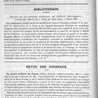 0048 - Page 44 - Hôpital Bichat. - Service de M. le Dr F. Terrier. Kyste multiloculaire de l'ovaire gauche. - Ovariotomie. - Suppuration des points de suture. - Abcès profond de la paroi. - Guérison. (Observation rédigée sur les notes de M. Montprofit...) / Bibliothèque. Rapport sur les conditions hygiéniques des immeubles départementaux affectés aux prisons de la Seine, par Léon Colin. - Paris, 1887 / Revue des journaux. La suette miliaire du Poitou. (Poitou médical, octobre novembre 1887)