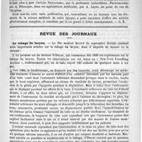 0111 - Page 103 - Bibliothèque. Dictionnaire encyclopédique des sciences médicales. - Directeurs : A. Dechambre de 1864 à 1885, L. Lereboullet depuis 1886..., L. Hahn / Revue des journaux. Le tubage du larynx