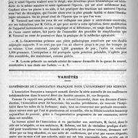 0142 - Page 134 - Académies et sociétés savantes. Société de chirurgie. Séance du 18 janvier / Variétés. Conférences de l'association française pour l'avancement des sciences