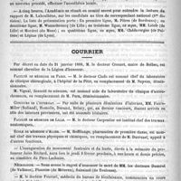 0192 - Page 184 - Académies et sociétés savantes. Académie de médecine. Séance du 31 janvier 1888 / Courrier / Faculté de médecine de Paris / Concours de l'internat / Faculté de médecine de Lille / Ecole de médecine d'Alger / Nécrologie [Dumont (de Valhuon) / Plouvier (de Méteren) / Saissinel (de Toulouse)]