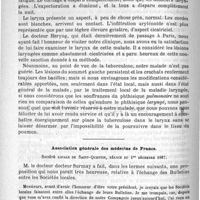 0262 - Page 254 - Observation de tuberculose laryngée guérie par l'emploi répété de l'acide lactique et de l'iodoforme, Lue à la Société de médecine de Paris dans la séance du 24 décembre 1887. Par le docteur M. Luc... / Association générale des médecins de France. Société locale de Saint-Quentin, séance du 1er décembre 1887