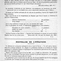 0291 - Page 283 - De quelques nouvelles médications. L'ergot d'avoine (Marseille médical, 1887, 11) / Le chlorure d'ammonium et les injections hypodermiques de phosphate de soude cristallisé dans le traitement de la pelvi-peritonite chronique, par J. Chéron (Revue méd. chir. des mal. des femmes, déc. 1887) / Nouvelles de l'étranger. La méthode de vaccination préventive de la rage en Italie