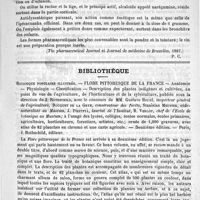 0299 - Page 291 - De quelques nouvelles médications. Formules pour l'emploi de l'hydrate d'amylène, par Fischer (Neuere Arznéimitte, d'après le Bulletin médical) / La naregamia Alata, par M. David Hooper (The pharmaceutical Journal et Journal de médecine de Bruxelles, 1887) / Bibliothèque. Botanique populaire illustrée. - Flore pittoresque de la France - Anatomie - Physiologie - Classification - Description des plantes indigènes et cultivées, au point de vue de l'agriculture, de l'horticulture et de la sylviculture, publiée sous la direction de J. Rothschild, avec la concours de MM. Gustave Heuzé..., Bouquet de la Grye..., Stanislas Meunier..., J. Pizzetta..., B. Verlot... - Paris, J. Rothschild, éditeur